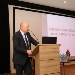 Pranešimą skaitė Lietuvos nacionalinės Martyno Mažvydo bibliotekos generalinis direktorius prof. dr. Renaldas Gudauskas