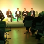 Euro-brainstorming on stage: (from left to right) Andzej Puksto, Ginas Dabasinskas, Ramunas Vilpisauskas, Rokas Tracevskis, Marijus Antonovic
