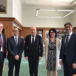 Andrius Krivas, Ambassador at the Permanent Mission of the Republic of Lithuania to the United Nations Office and other International Organizations in Geneva, Renaldas Gudauskas, Director of the Lithuanian National Library, Francesco Pisaco, Director of the Library of the UN Office and his colleagues.