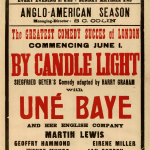 Teatro „Théâtre Femina“ spektaklio „Žvakių šviesoje“ afiša su pagrindinio vaidmens atlikėja Une Baye, 1929 m.