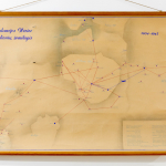 Salomėja Nėris' itinerary map, 1945-1955. Manuscript drawing, color, 161 x 103 cm.